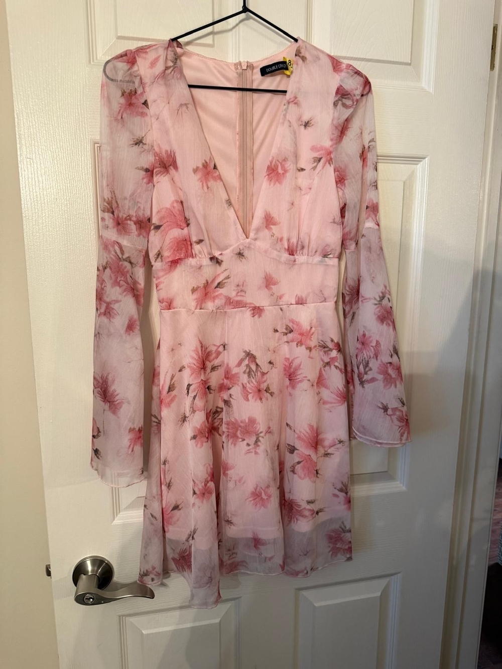 Floral Pink Long-Sleeve V-Neck Dress